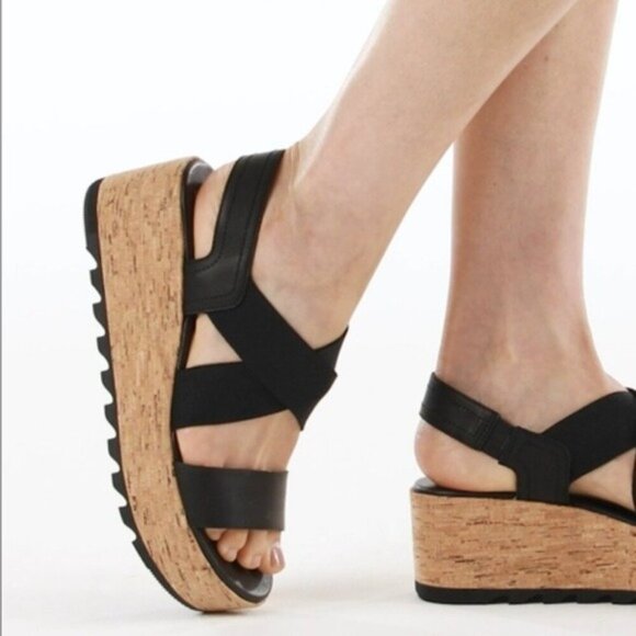 Sorel Women’s Cameron Flatform Slingback Black Cork Sole Sandal shoes Size 10 - Picture 3 of 13